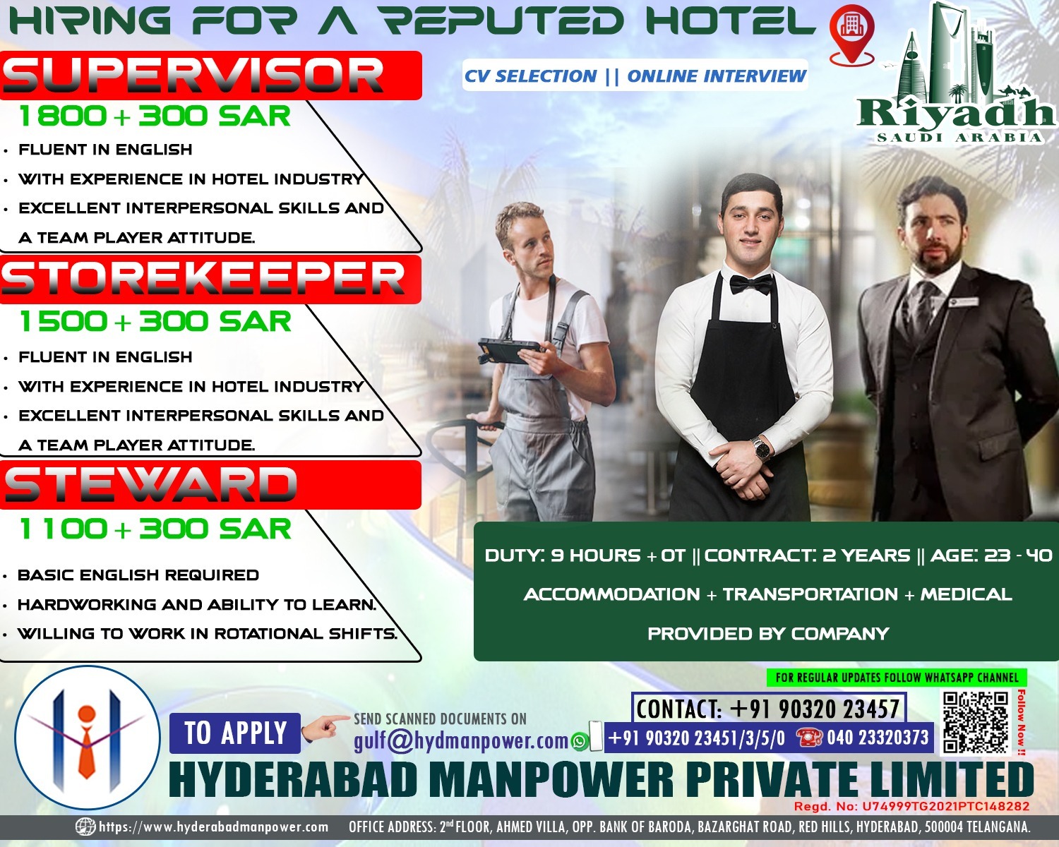 Hiring Opportunities at a Reputed Hotel in Riyadh, Saudi Arabia