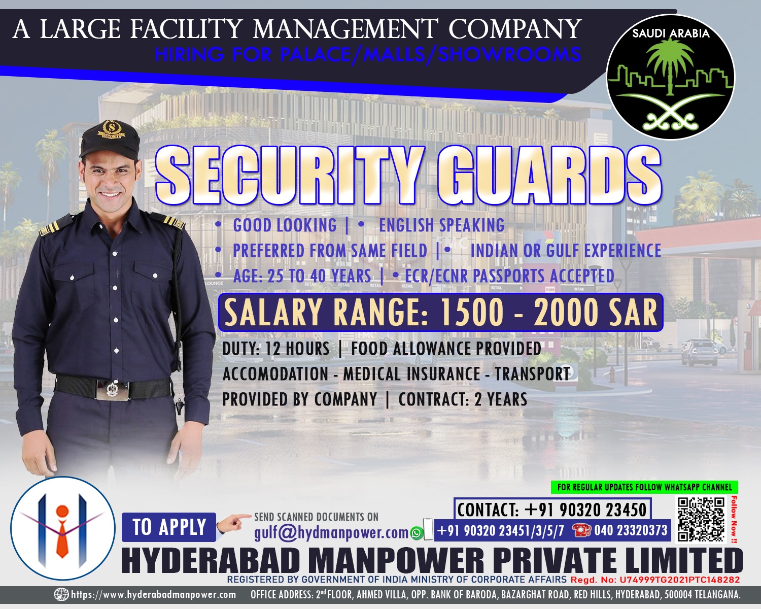 Exciting Security Guard Job Opportunities in Saudi Arabia with Hyderabad Manpower!