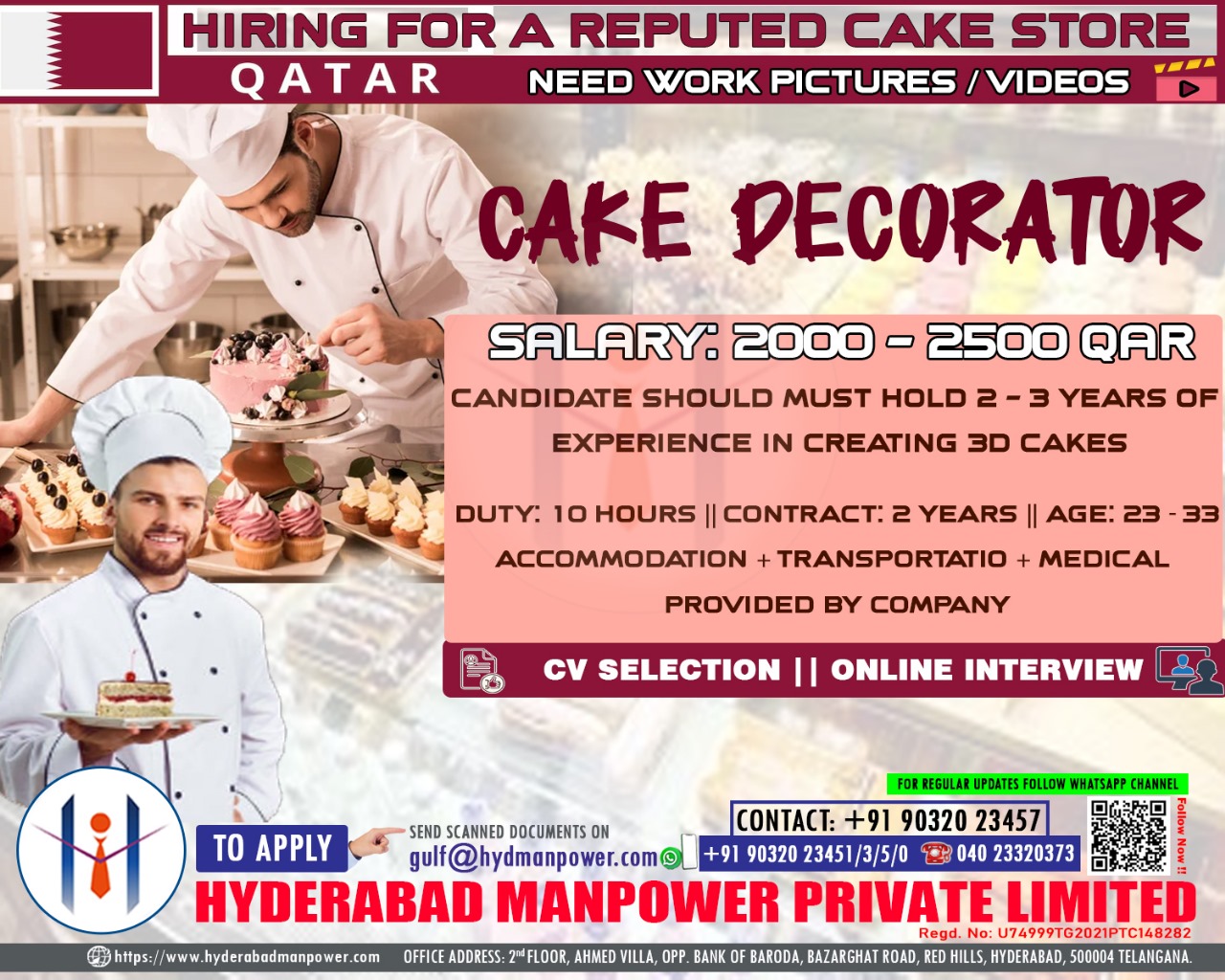 Looking for a skilled Cake Decorator to join a reputed cake store in Qatar