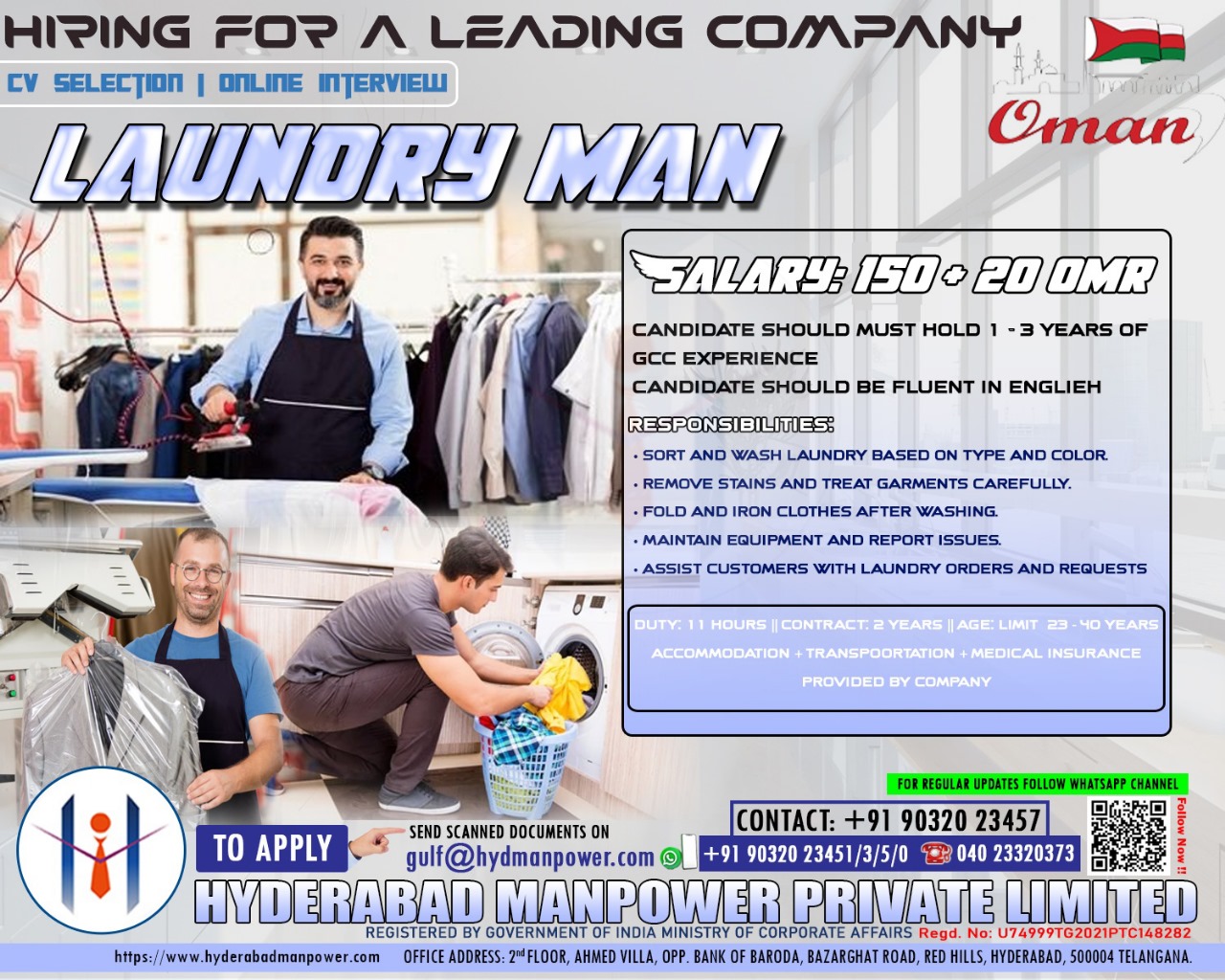 Exciting Laundry Man Job Opportunity in Oman - Apply Now