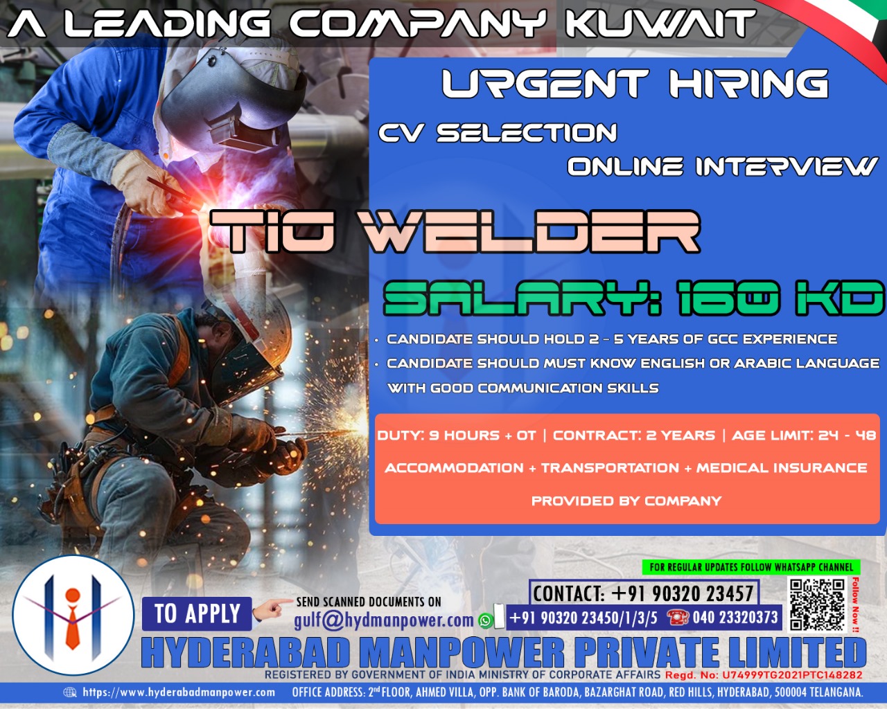 Urgent hiring for TIG Welders in Kuwait